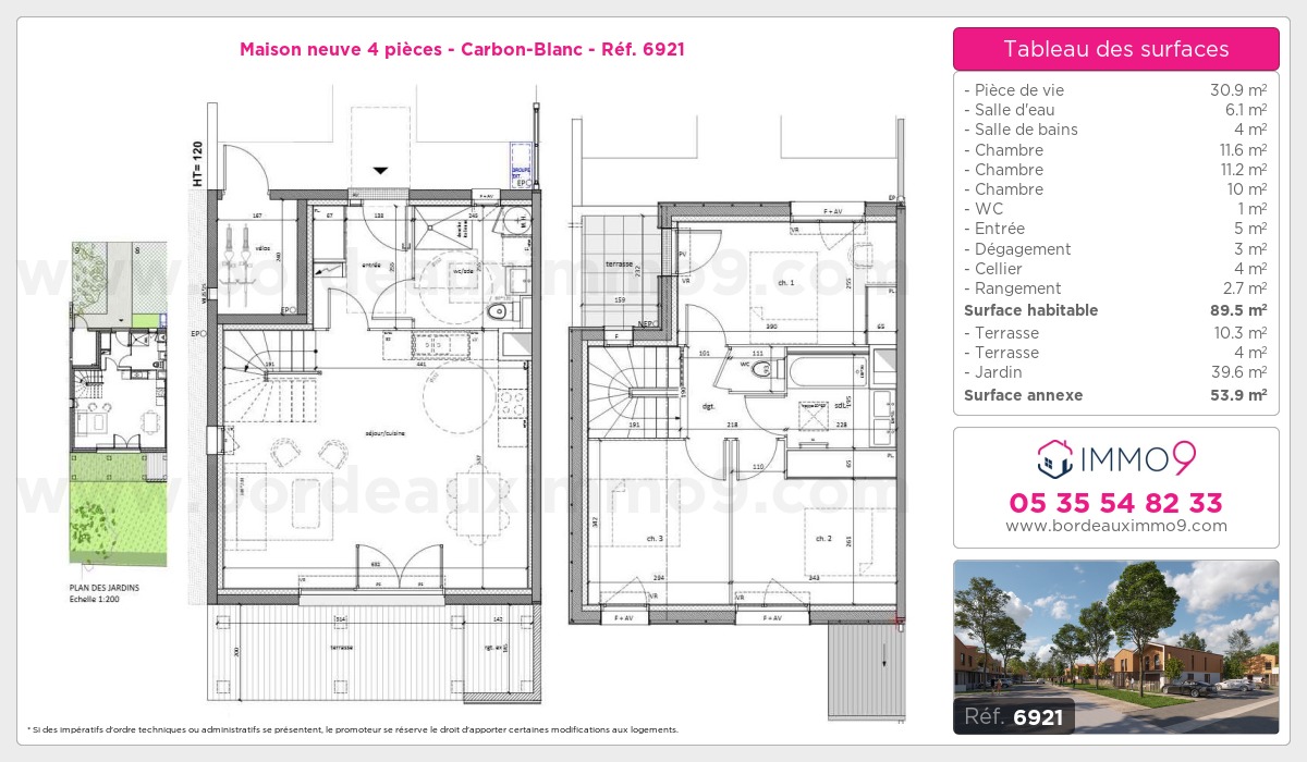 Plan et surfaces, Programme neuf Carbon-Blanc Référence n° 6921