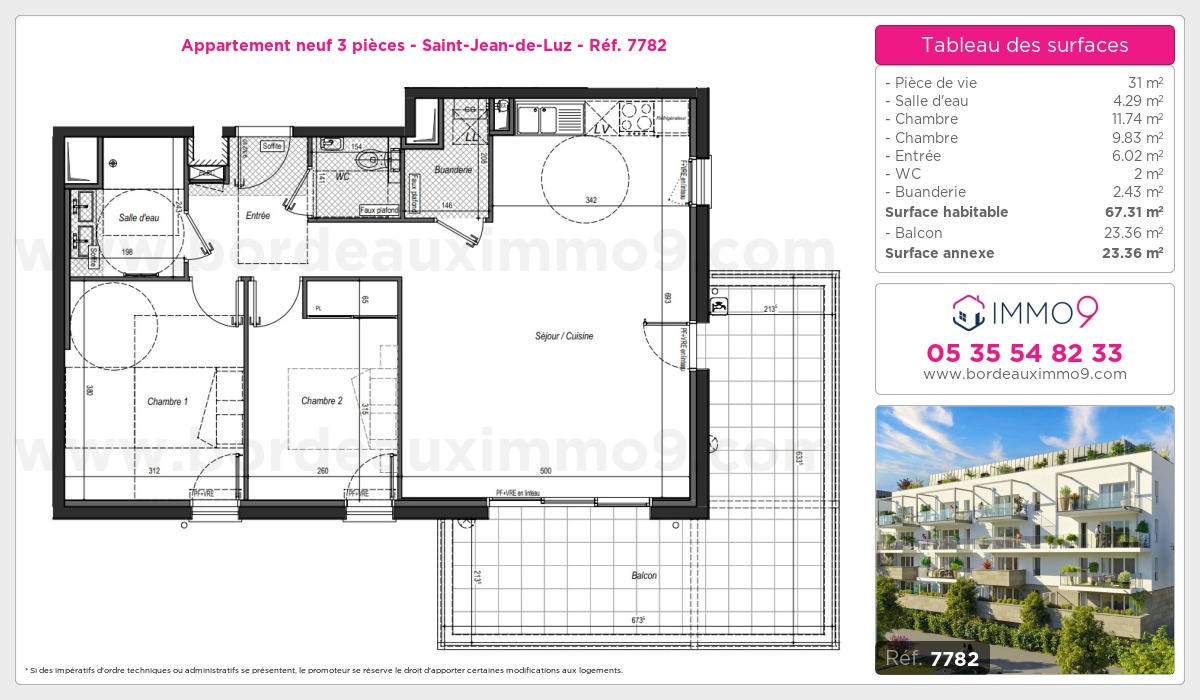 Plan et surfaces, Programme neuf Saint-Jean-de-Luz Référence n° 7782
