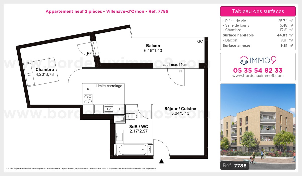 Plan et surfaces, Programme neuf Villenave-d'Ornon Référence n° 7786