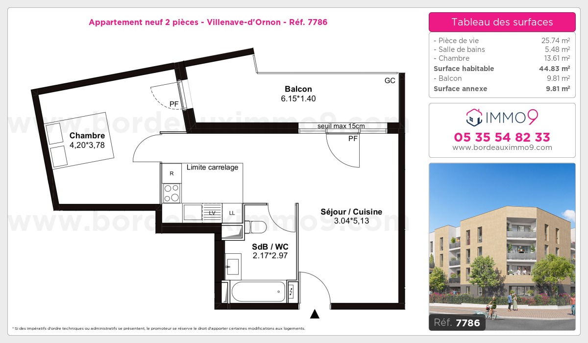 Plan et surfaces, Programme neuf Villenave-d'Ornon Référence n° 7786