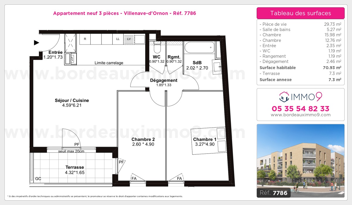 Plan et surfaces, Programme neuf Villenave-d'Ornon Référence n° 7786