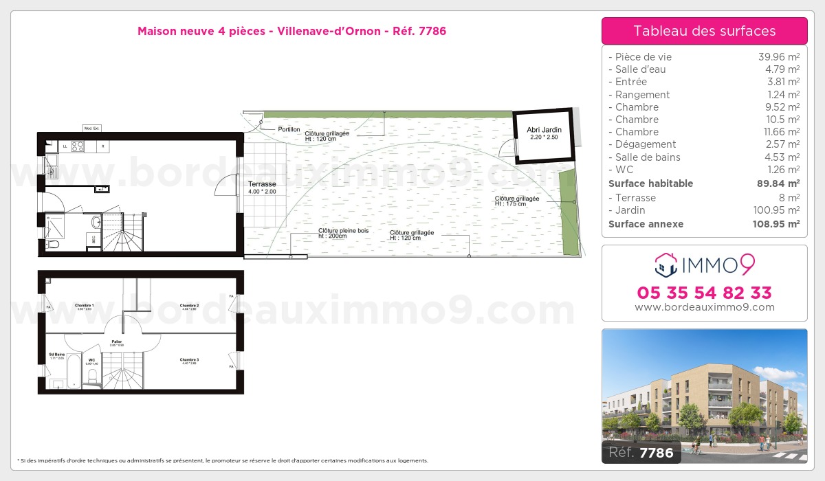 Plan et surfaces, Programme neuf Villenave-d'Ornon Référence n° 7786