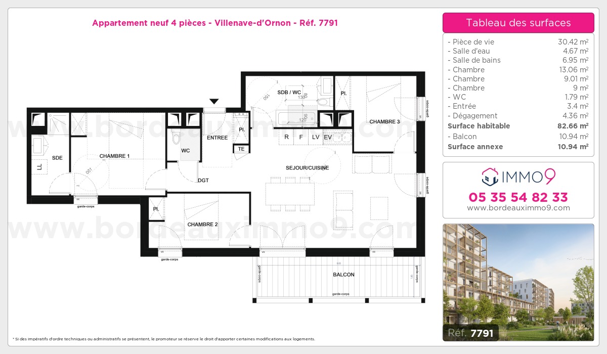 Plan et surfaces, Programme neuf Villenave-d'Ornon Référence n° 7791