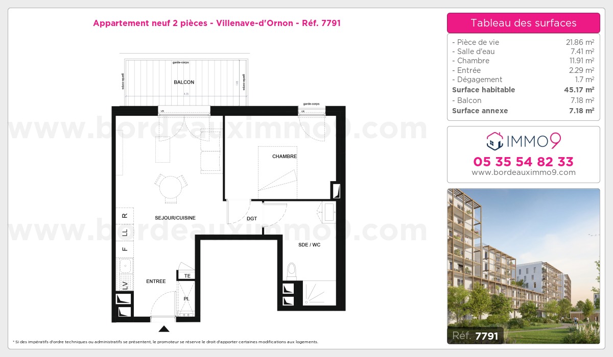 Plan et surfaces, Programme neuf Villenave-d'Ornon Référence n° 7791