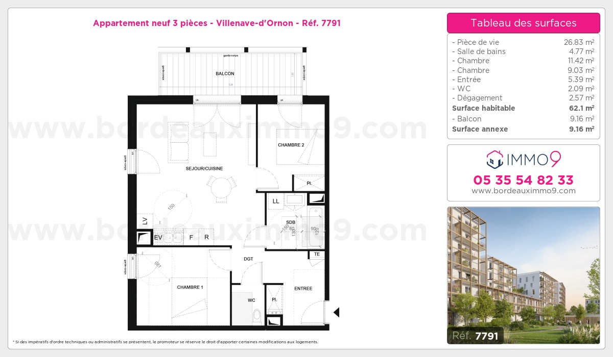 Plan et surfaces, Programme neuf Villenave-d'Ornon Référence n° 7791