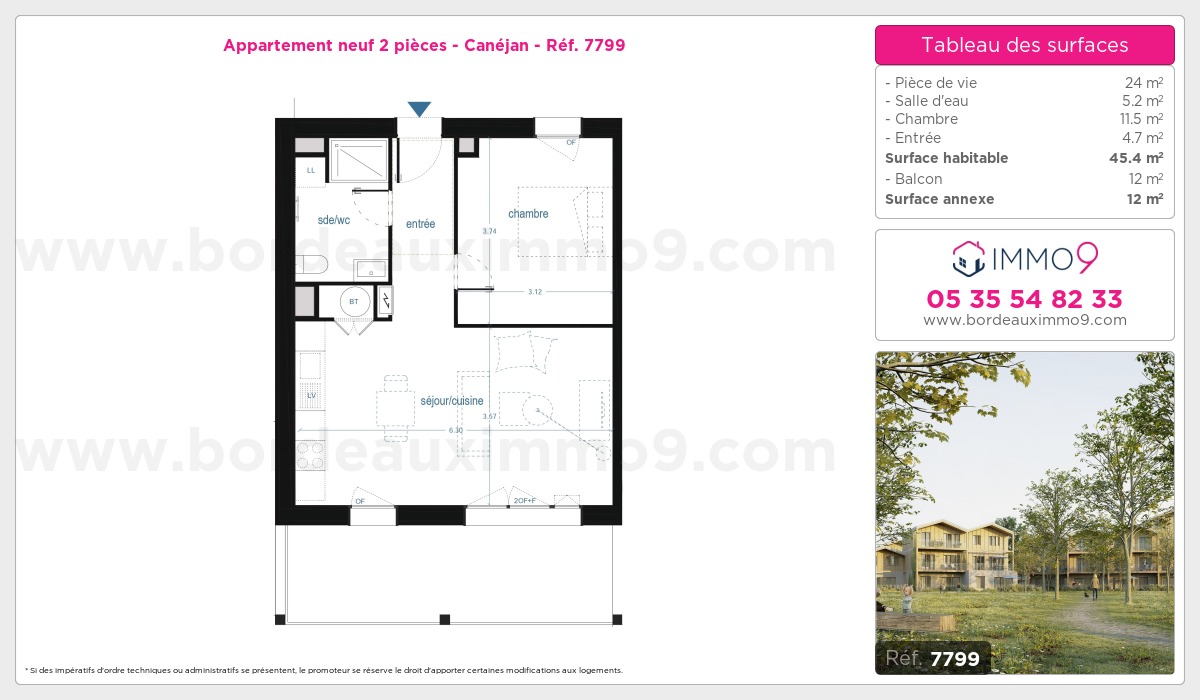 Plan et surfaces, Programme neuf Canéjan Référence n° 7799