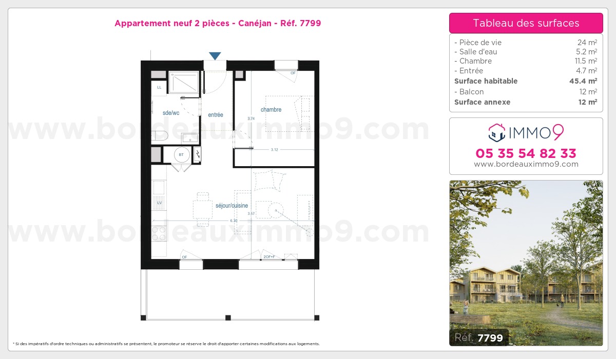 Plan et surfaces, Programme neuf Canéjan Référence n° 7799