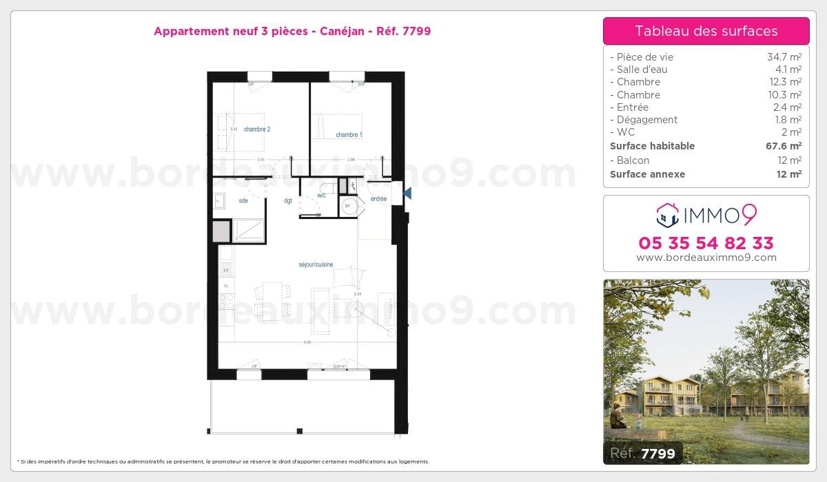 Plan et surfaces, Programme neuf Canéjan Référence n° 7799