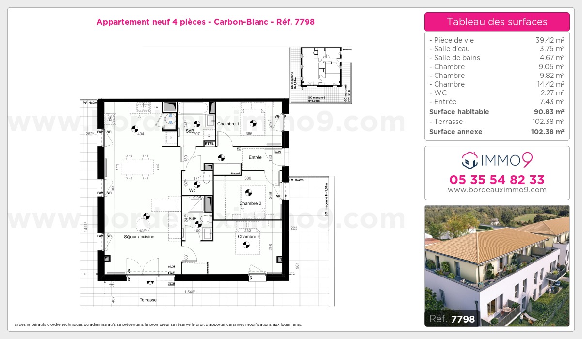 Plan et surfaces, Programme neuf Carbon-Blanc Référence n° 7798