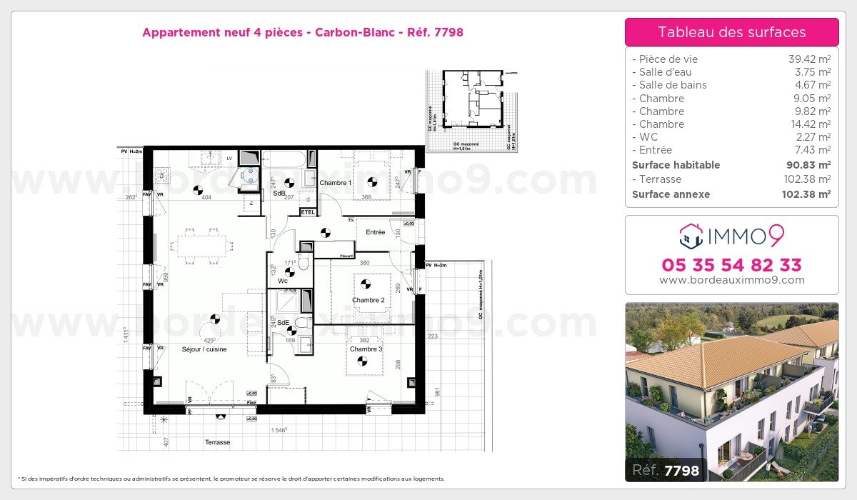 Plan et surfaces, Programme neuf Carbon-Blanc Référence n° 7798