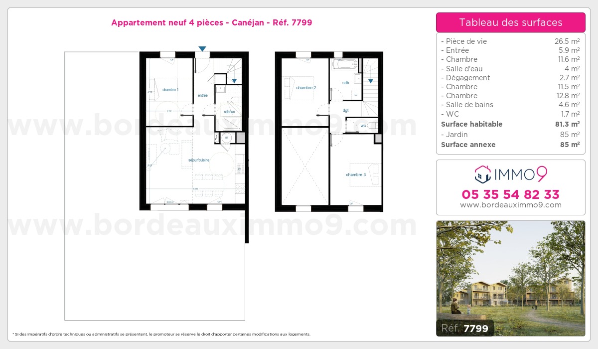 Plan et surfaces, Programme neuf Canéjan Référence n° 7799