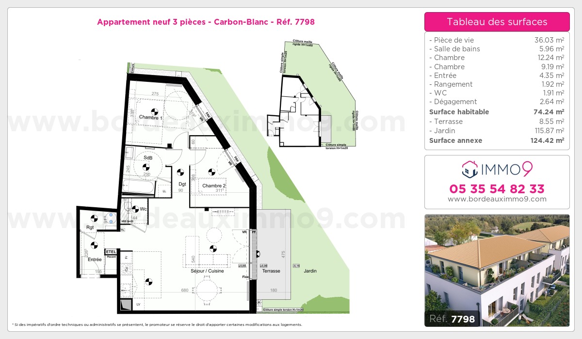 Plan et surfaces, Programme neuf Carbon-Blanc Référence n° 7798
