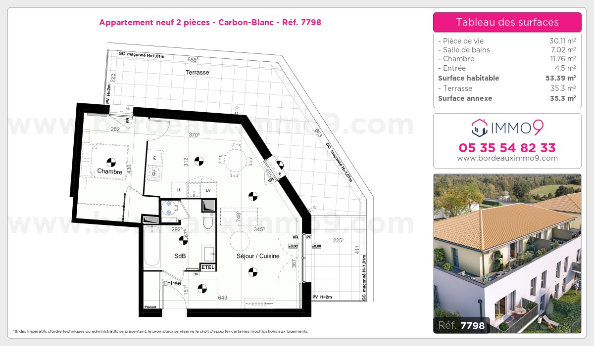 Plan et surfaces, Programme neuf Carbon-Blanc Référence n° 7798