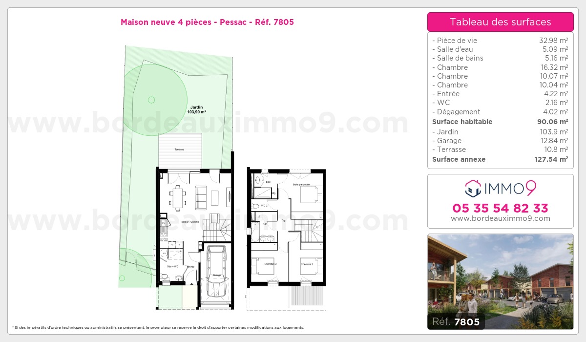 Plan et surfaces, Programme neuf Pessac Référence n° 7805