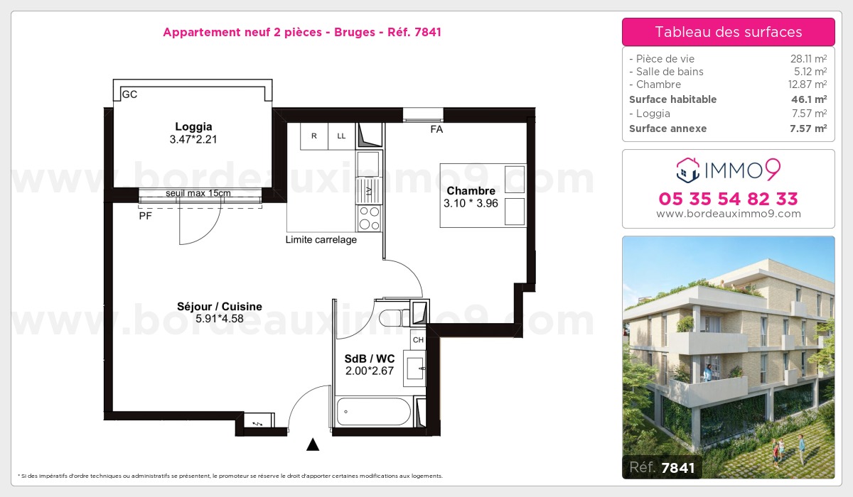 Plan et surfaces, Programme neuf Bruges Référence n° 7841