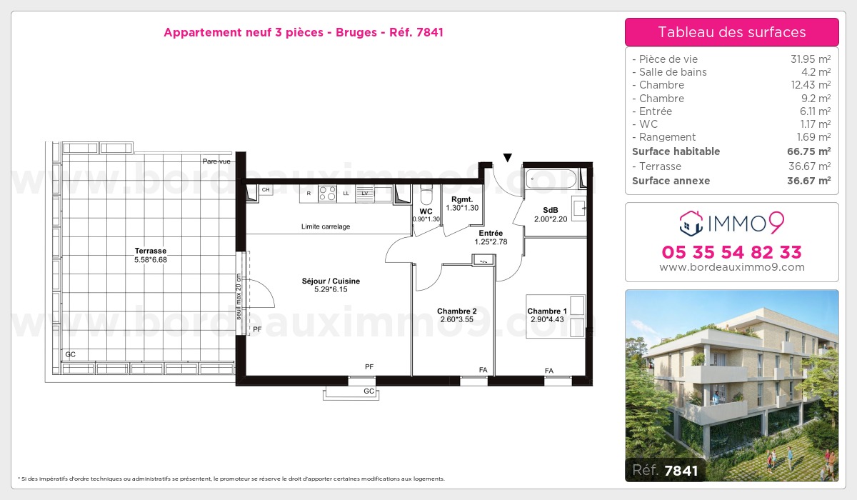 Plan et surfaces, Programme neuf Bruges Référence n° 7841