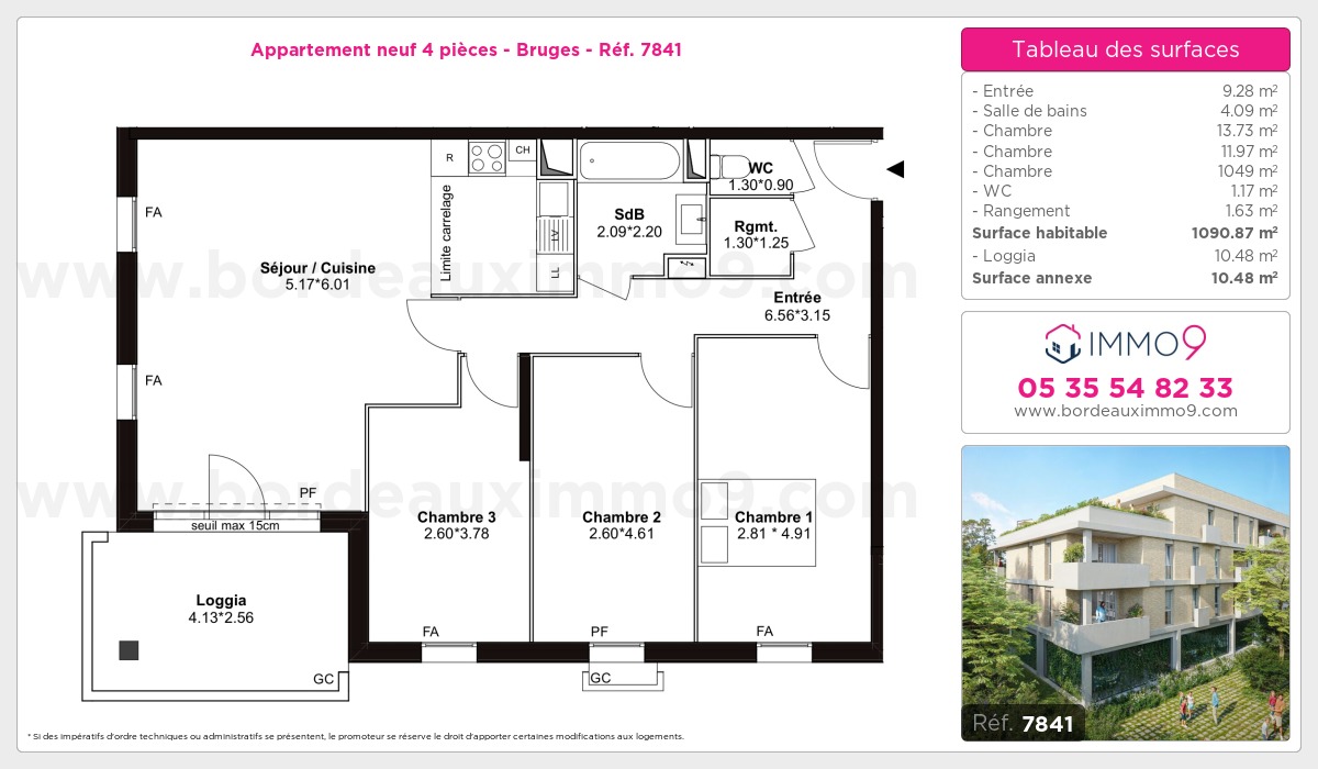 Plan et surfaces, Programme neuf Bruges Référence n° 7841