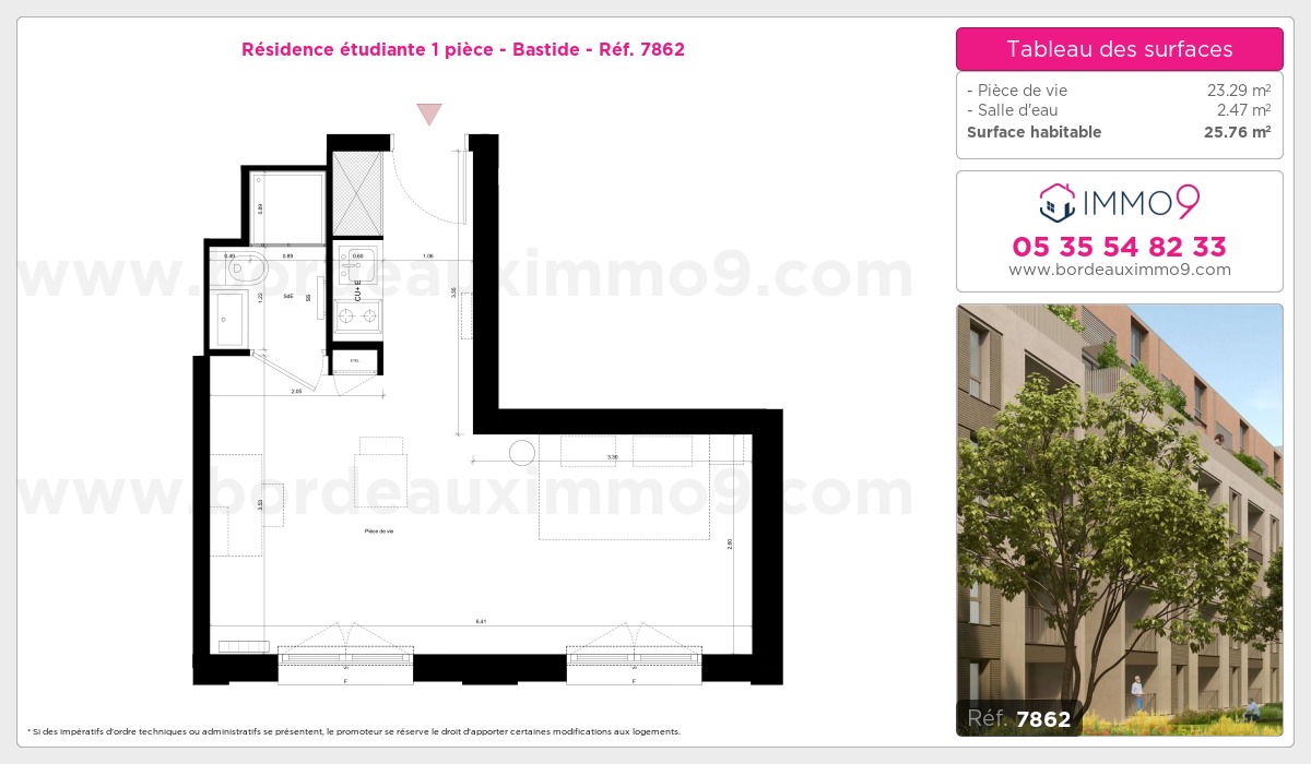 Plan et surfaces, Programme neuf Bordeaux : Bastide Référence n° 7862