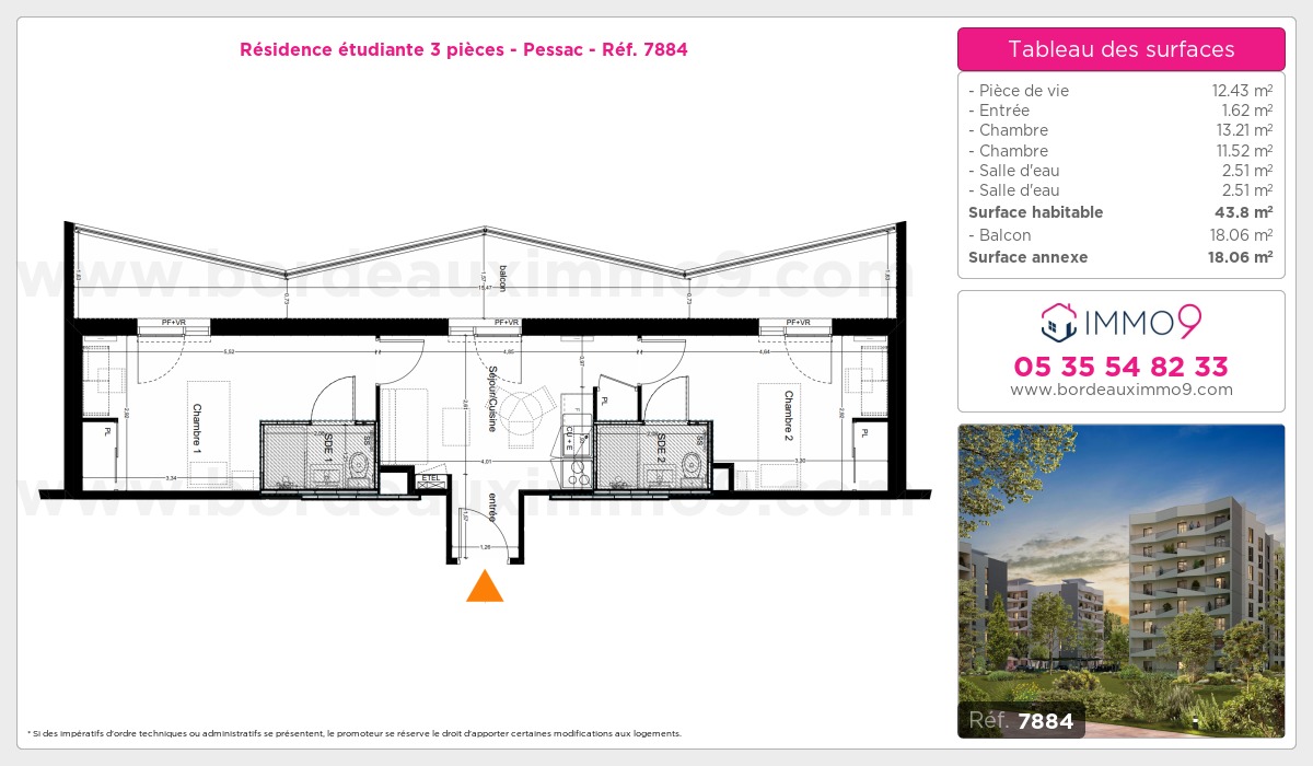 Plan et surfaces, Programme neuf Pessac Référence n° 7884