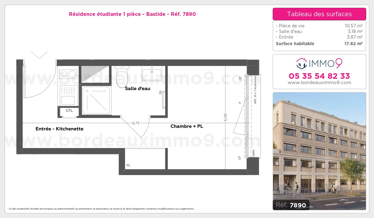Plan et surfaces, Programme neuf Bordeaux : Bastide Référence n° 7890