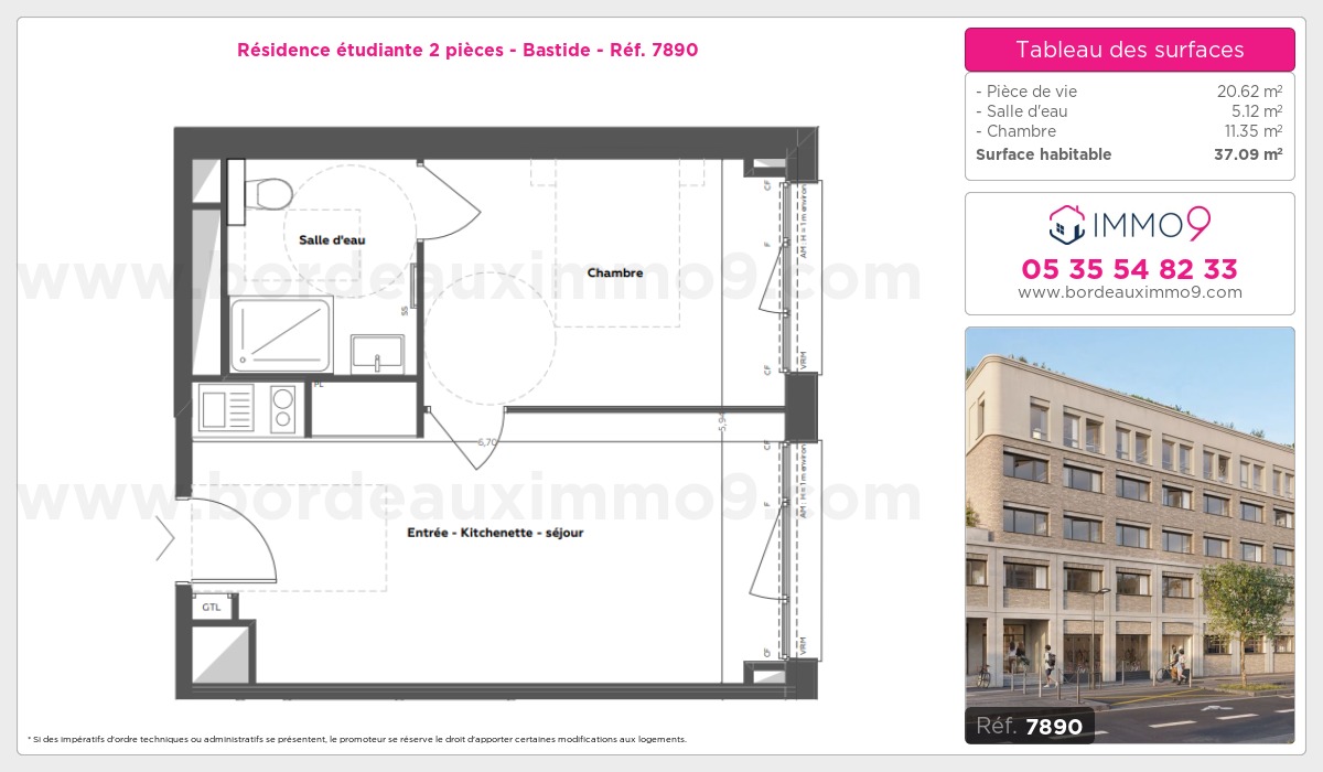 Plan et surfaces, Programme neuf Bordeaux : Bastide Référence n° 7890