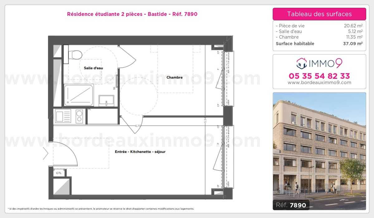 Plan et surfaces, Programme neuf Bordeaux : Bastide Référence n° 7890