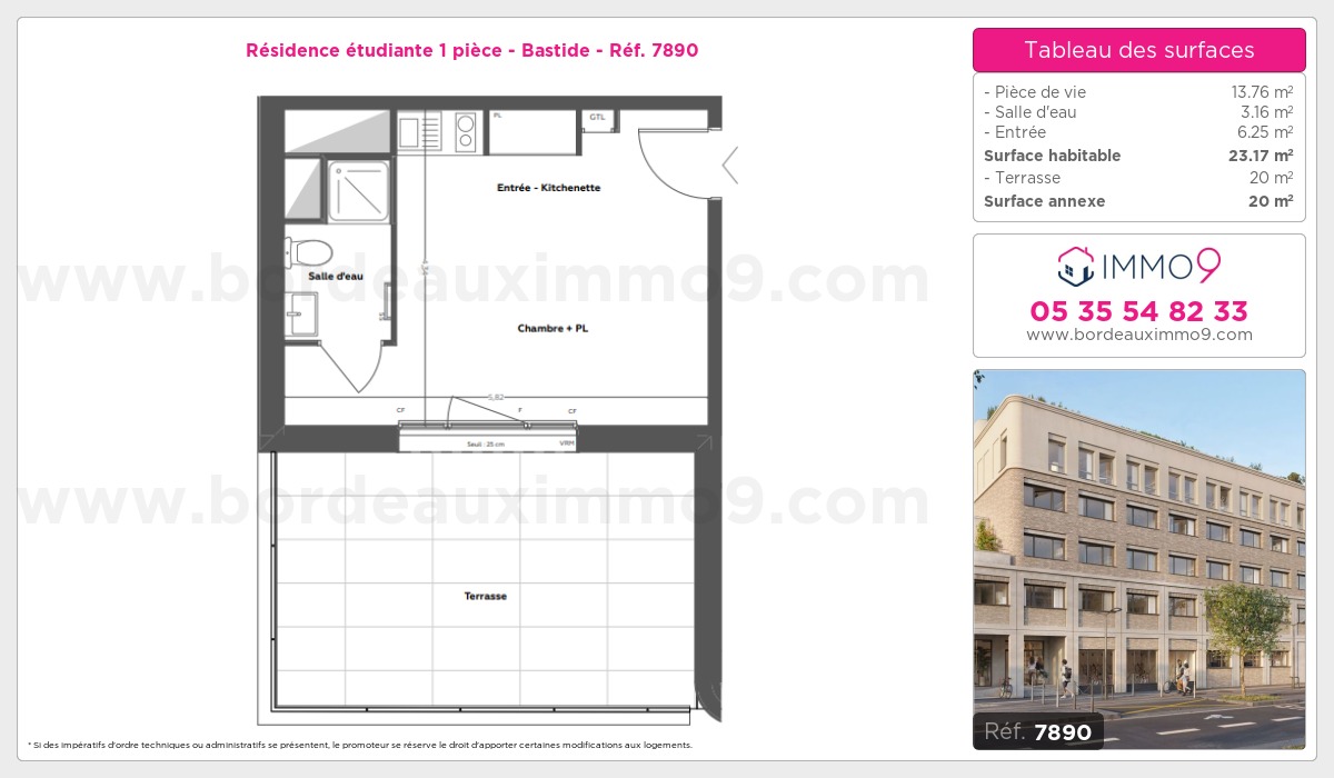 Plan et surfaces, Programme neuf Bordeaux : Bastide Référence n° 7890