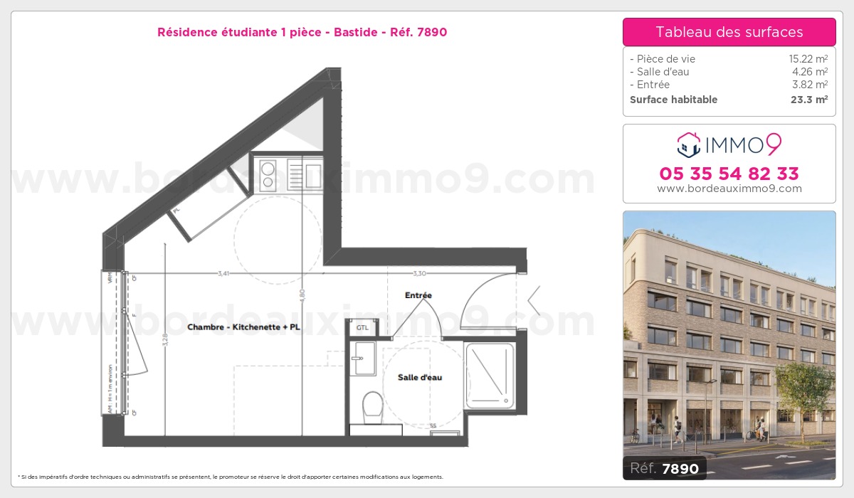 Plan et surfaces, Programme neuf Bordeaux : Bastide Référence n° 7890