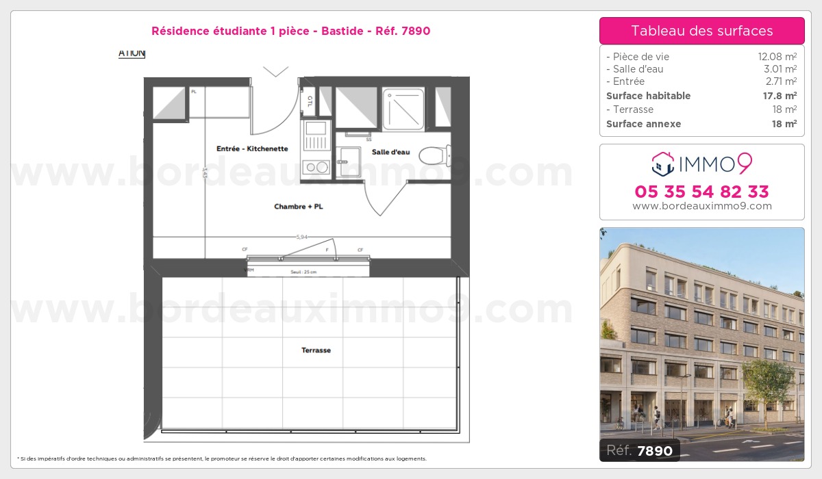 Plan et surfaces, Programme neuf Bordeaux : Bastide Référence n° 7890