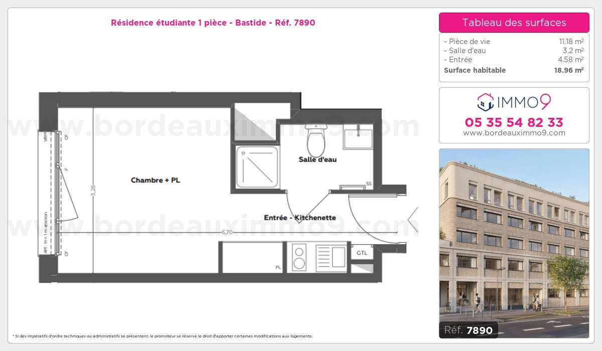 Plan et surfaces, Programme neuf Bordeaux : Bastide Référence n° 7890