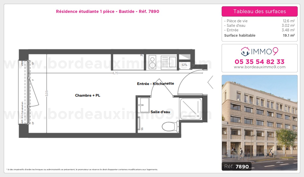 Plan et surfaces, Programme neuf Bordeaux : Bastide Référence n° 7890