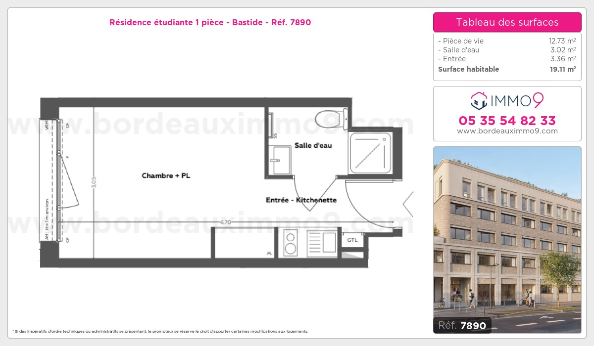 Plan et surfaces, Programme neuf Bordeaux : Bastide Référence n° 7890