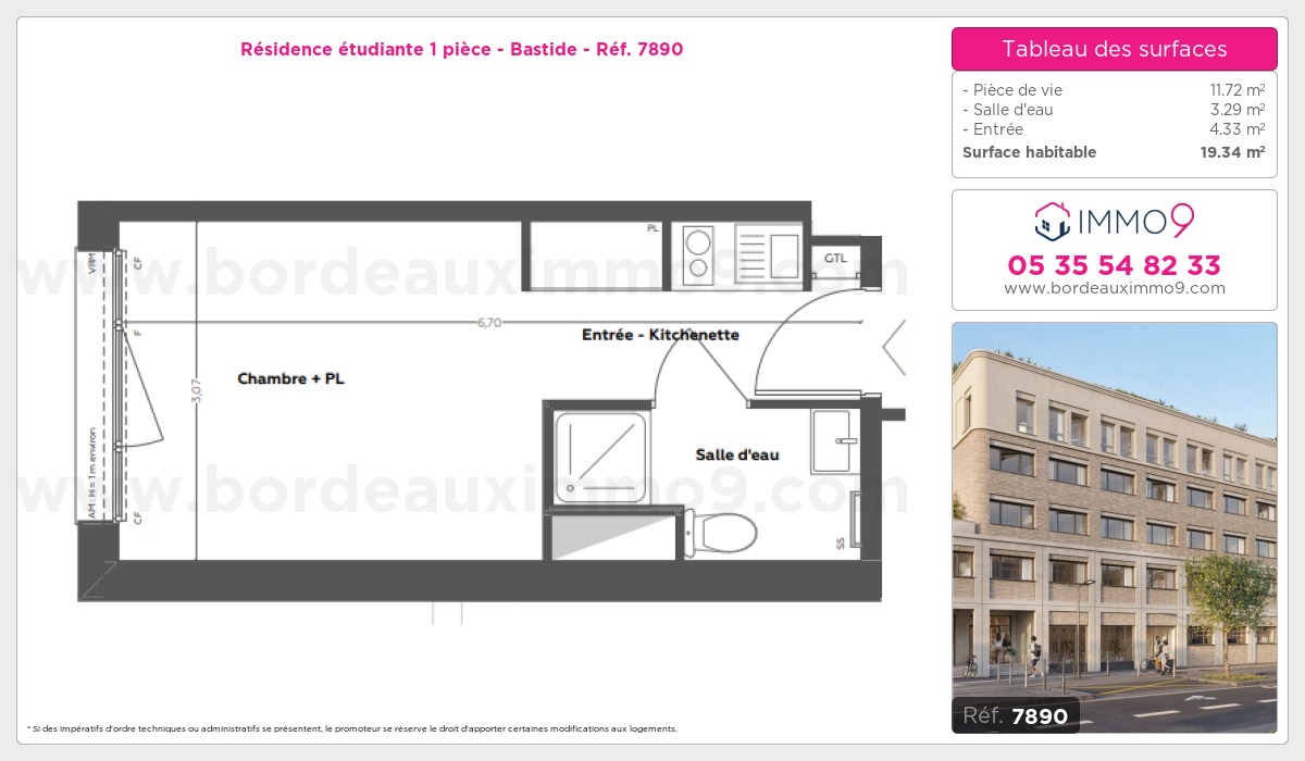 Plan et surfaces, Programme neuf Bordeaux : Bastide Référence n° 7890