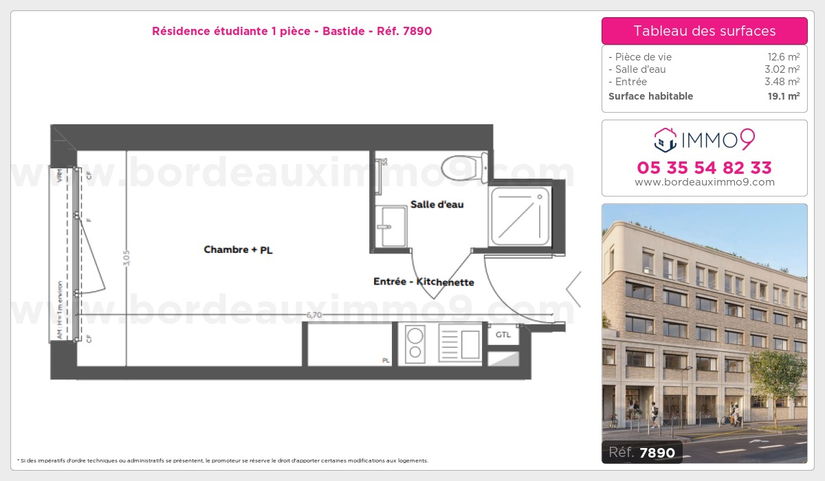 Plan et surfaces, Programme neuf Bordeaux : Bastide Référence n° 7890