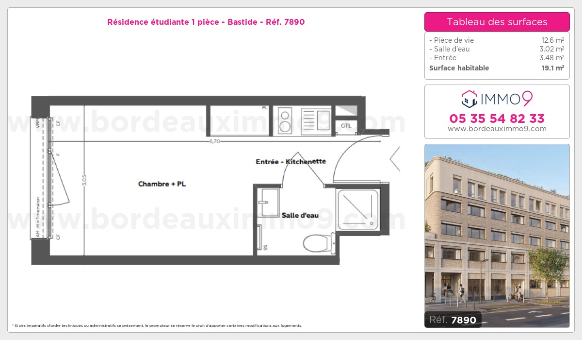 Plan et surfaces, Programme neuf Bordeaux : Bastide Référence n° 7890