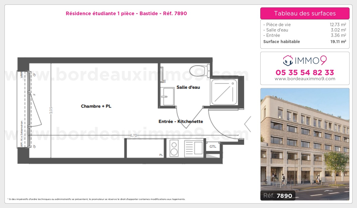 Plan et surfaces, Programme neuf Bordeaux : Bastide Référence n° 7890
