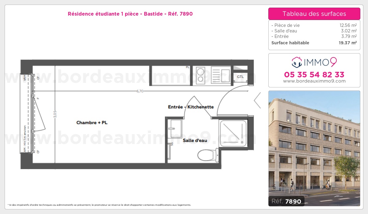 Plan et surfaces, Programme neuf Bordeaux : Bastide Référence n° 7890