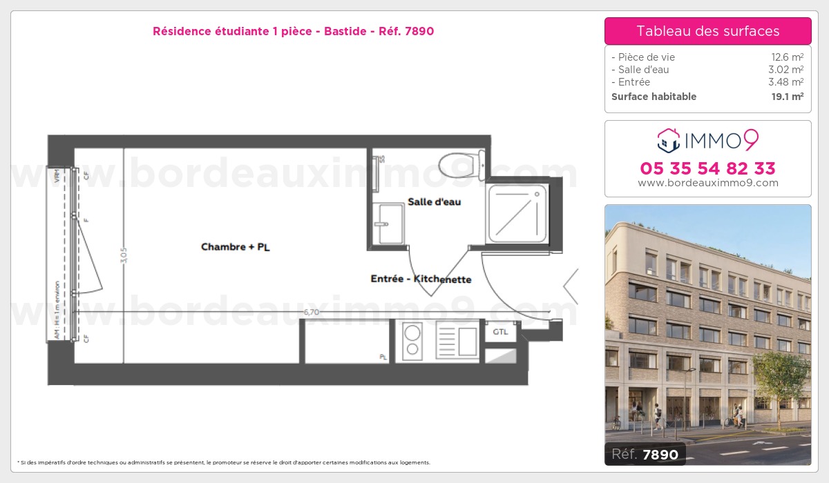 Plan et surfaces, Programme neuf Bordeaux : Bastide Référence n° 7890