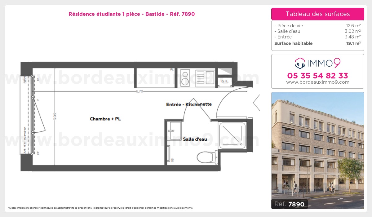 Plan et surfaces, Programme neuf Bordeaux : Bastide Référence n° 7890