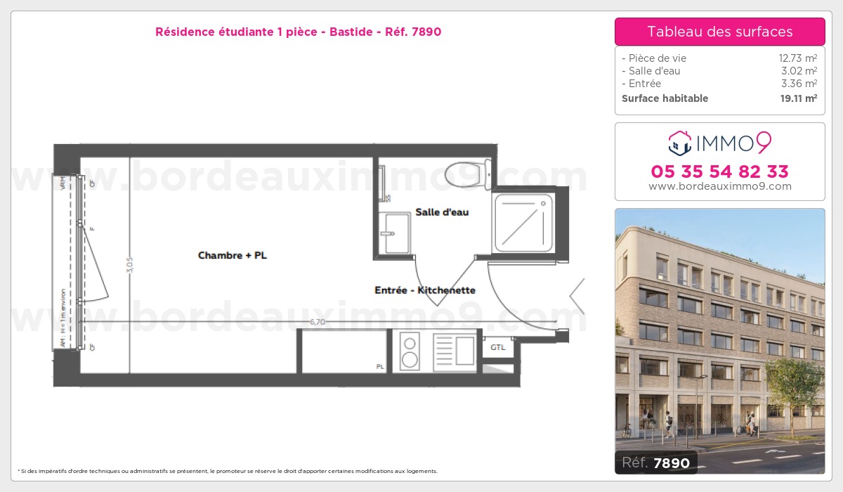 Plan et surfaces, Programme neuf Bordeaux : Bastide Référence n° 7890