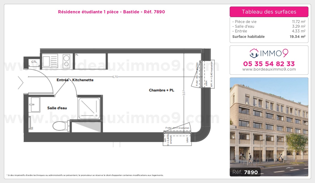 Plan et surfaces, Programme neuf Bordeaux : Bastide Référence n° 7890