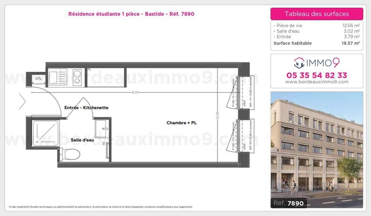 Plan et surfaces, Programme neuf Bordeaux : Bastide Référence n° 7890