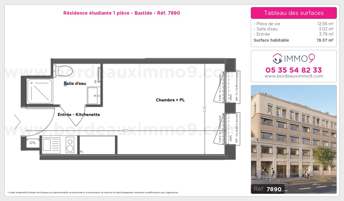 Plan et surfaces, Programme neuf Bordeaux : Bastide Référence n° 7890