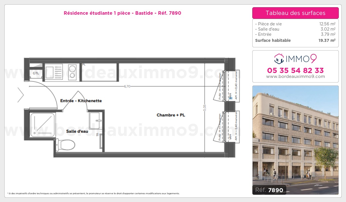 Plan et surfaces, Programme neuf Bordeaux : Bastide Référence n° 7890