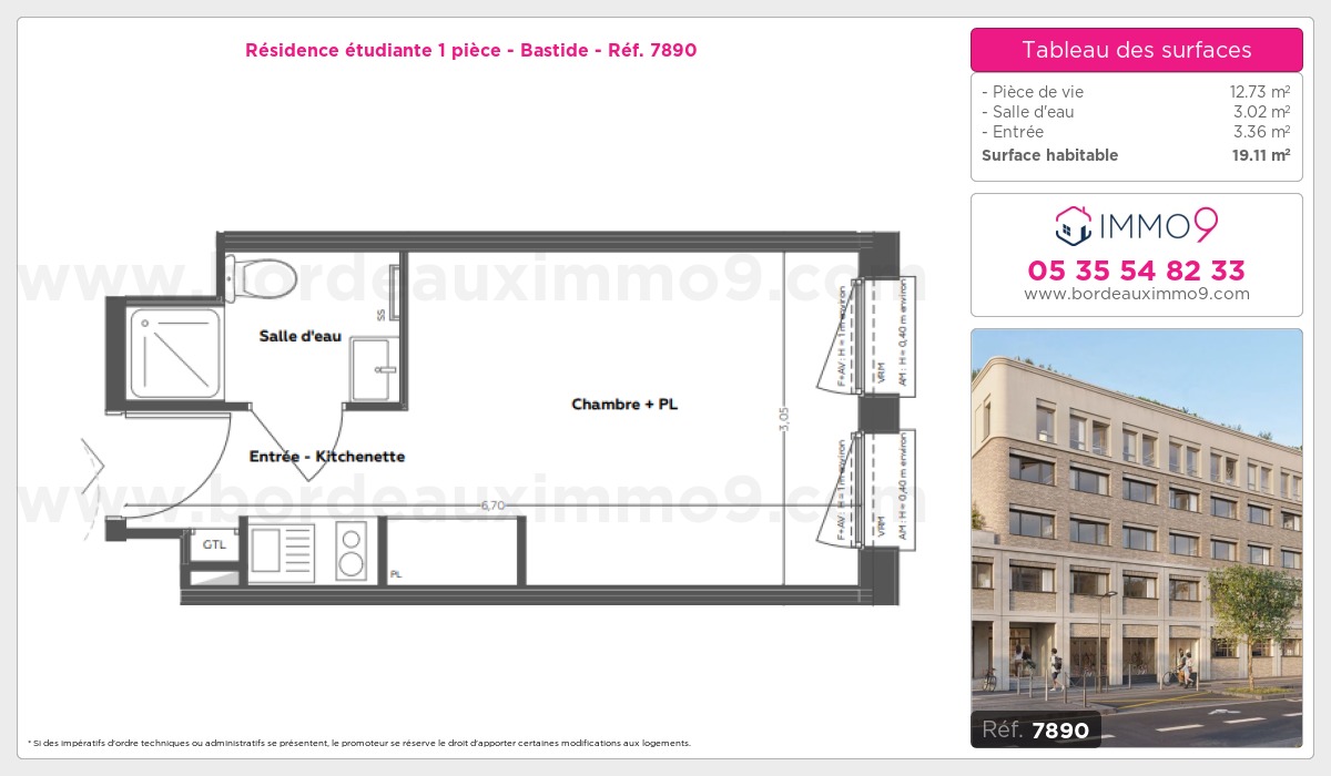 Plan et surfaces, Programme neuf Bordeaux : Bastide Référence n° 7890