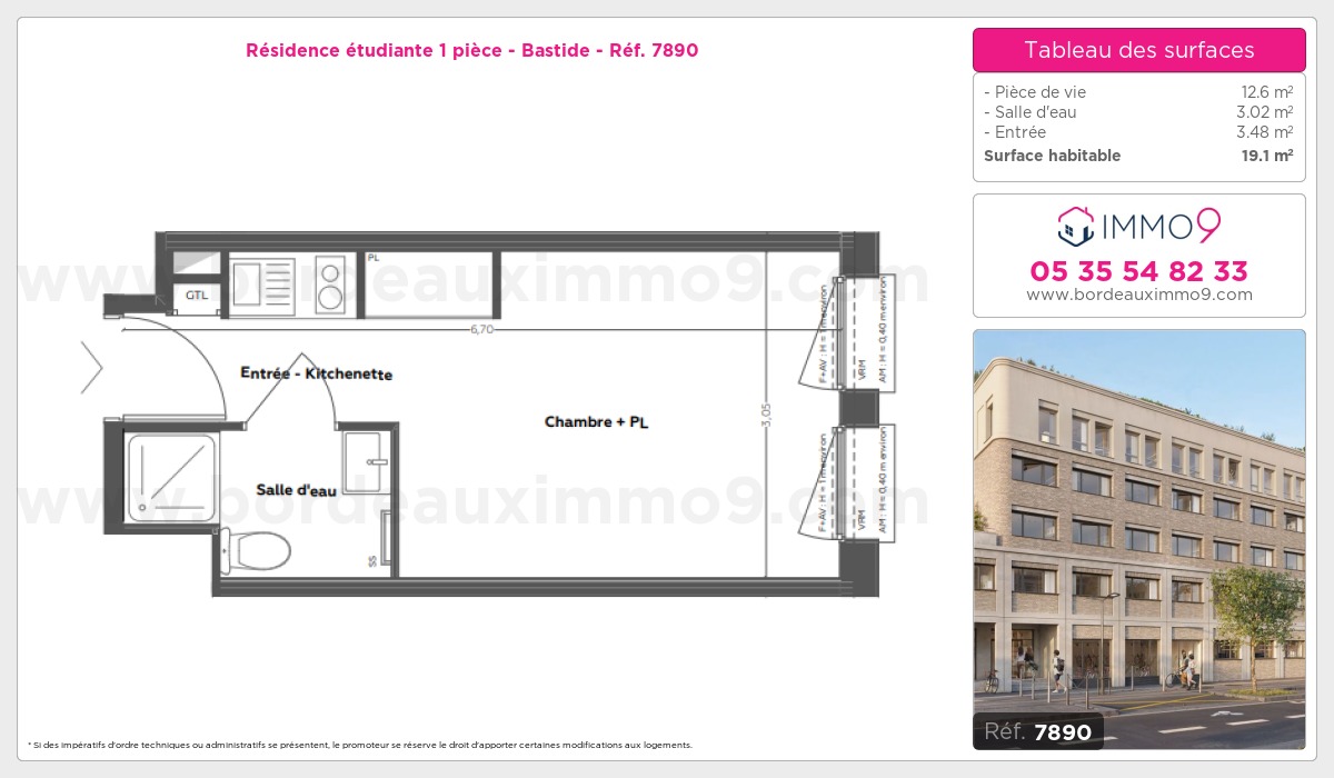 Plan et surfaces, Programme neuf Bordeaux : Bastide Référence n° 7890