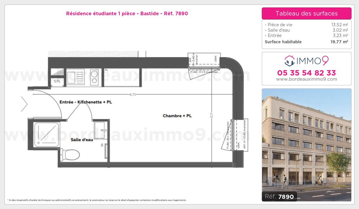 Plan et surfaces, Programme neuf Bordeaux : Bastide Référence n° 7890