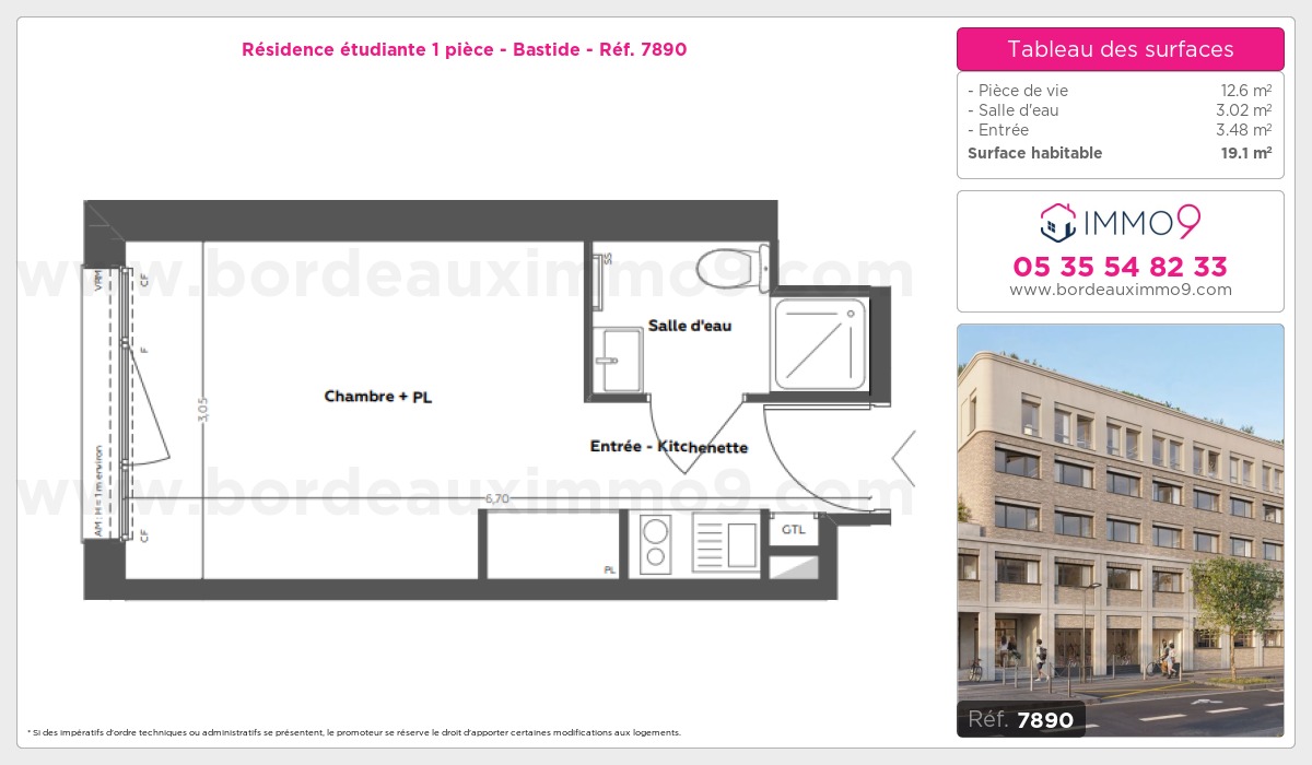 Plan et surfaces, Programme neuf Bordeaux : Bastide Référence n° 7890
