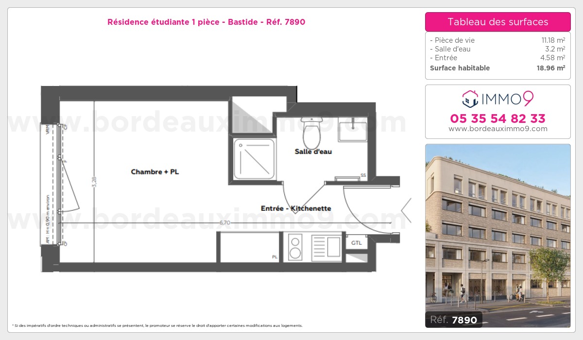 Plan et surfaces, Programme neuf Bordeaux : Bastide Référence n° 7890