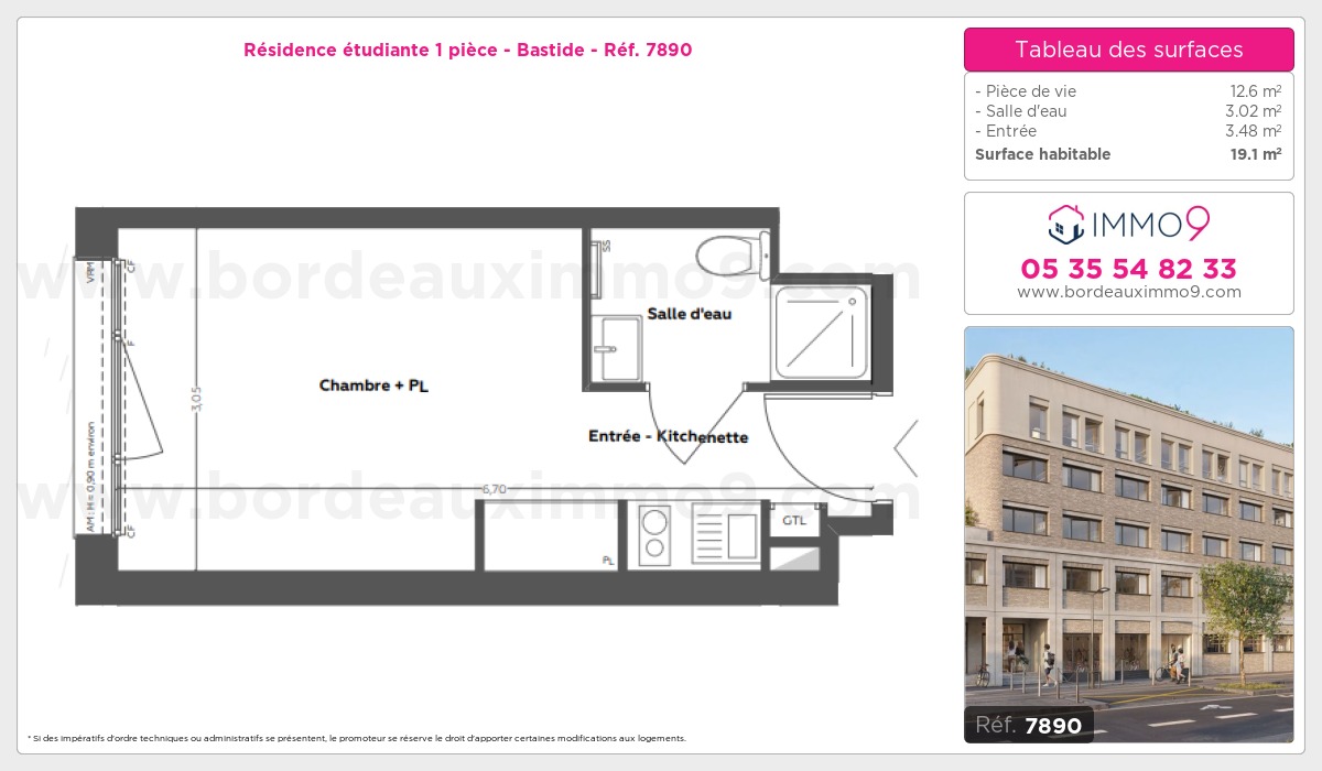 Plan et surfaces, Programme neuf Bordeaux : Bastide Référence n° 7890